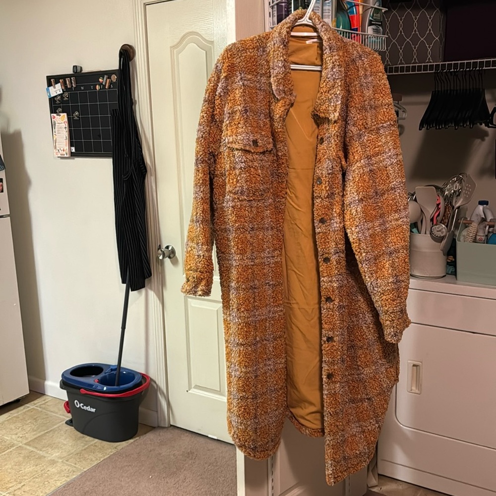 Good American Long coat // multicolored plaid // size 3/4